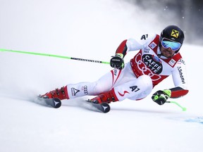 Austria's Marcel Hirscher competes during the first run an alpine ski, men's World Cup giant slalom in Alta Badia, Italy, Sunday, Dec. 17, 2017.