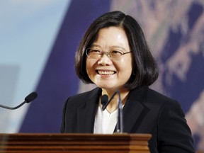 Taiwan's President Tsai Ing-wen delivers a speech during the year-end media event at the National Chung-Shan Institute of Science & Technology in Taoyuan county, Taiwan, Friday, Dec. 29, 2017. Tsai pledged Friday to step up military spending to defend the self-ruled island's sovereignty in the face of China's growing assertiveness in the region.