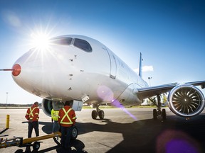 A Bombardier CSeries plane.