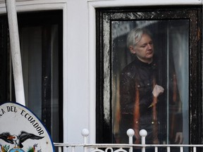 Julian Assange, founder of WikiLeaks, is seen inside of Ecuadoran embassy in London, where he was been confined for most of the past six years.