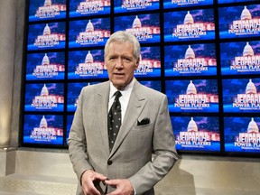 Alex Trebek speaks during a rehearsal before a taping of  Jeopardy! in Washington, DC, 2012.