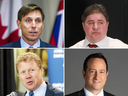 The accused men, clockwise from top left: Patrick Brown, Kent Hehr, Paul Bliss and Rick Dykstra.