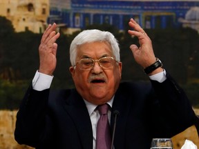 Palestinian president Mahmoud Abbas speaks during a meeting in the West Bank city of Ramallah on January 14, 2018. Abbas said that Israel has "ended" the landmark Oslo peace accords of the 1990s with its actions.