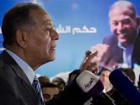 Mohammed Anwar Sadat, nephew of Egypt's late leader Anwar Sadat and the leader of Reform and Development Party speaks during a press conference at the party headquarters, in Cairo, Egypt, Monday, Jan. 15, 2018. Sadat says he has decided not to run in the presidential election in March, saying the political "climate" isn't conducive to campaigning.