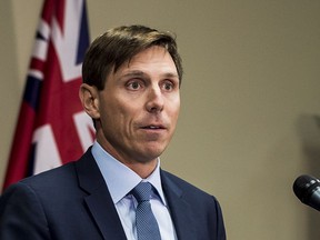 Ontario Progressive Conservative Leader Patrick Brown speaks at a press conference at Queen's Park in Toronto on Wednesday, January 24, 2018. Ontario Progressive Conservative Leader Patrick Brown says he "categorically'' denies "troubling allegations'' about his conduct. A visibly emotional Brown said he was made aware of the allegations earlier on Wednesday, but he did not provide details on what those allegations are.