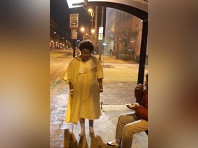 This Tuesday, Jan. 9, 2018, still image taken from video provided by Imamu Baraka shows a woman discharged from a Baltimore hospital wearing only a gown and socks on a cold winter's night.