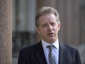 Christopher Steele, former British intelligence officer in London Tuesday March 7, 2017 where he has spoken to the media for the first time . Steele who compiled an explosive and unproven dossier on President Donald Trumpís purported activities in Russia has returned to work. Christopher Steele said Tuesday he is ìreally pleasedî to be back at work in London after a prolonged period out of public view. He went into hiding in January. (Victoria Jones/PA via AP) ORG XMIT: LON820