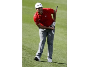 Jon Rahm watches his shot from the fairway on the fifth hole during the final round of the CareerBuilder Challenge golf tournament on the Stadium Course at PGA West, Sunday, Jan. 21, 2018, in La Quinta, Calif.