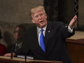 President Donald Trump delivers his State of the Union address to a joint session of Congress on Capitol Hill in Washington, Tuesday, Jan. 30, 2018.