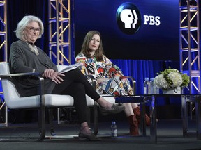 Rebecca Eaton, left, and Kelly Macdonald participate in the "The Child in Time" panel during the PBS Television Critics Association Winter Press Tour on Wednesday, Jan. 17, 2018, in Pasadena, Calif.