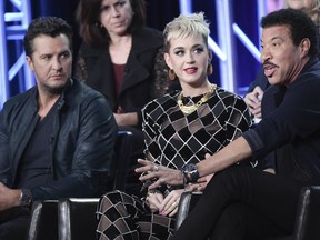 Luke Bryan, from left, Katy Perry and Lionel Richie participate in the "American Idol" panel during the Disney/ABC Television Critics Association Winter Press Tour on Monday, Jan. 8, 2018, in Pasadena, Calif.