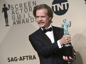 William H. Macy, winner of the award for outstanding performance by a male actor in a comedy series for "Shameless", poses in the press room at the 24th annual Screen Actors Guild Awards at the Shrine Auditorium & Expo Hall on Sunday, Jan. 21, 2018, in Los Angeles.