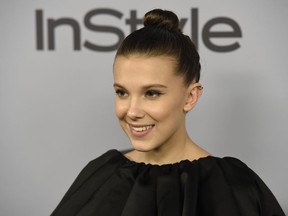 Millie Bobby Brown arrives at the InStyle and Warner Bros. Golden Globes afterparty at the Beverly Hilton Hotel on Sunday, Jan. 7, 2018, in Beverly Hills, Calif.