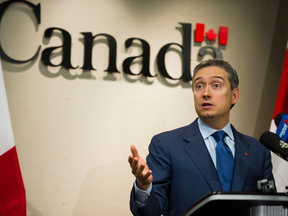 Trade minister François-Philippe Champagne speaks about the Comprehensive and Progressive Agreement for Trans-Pacific Partnership (CPTPP), in Toronto on Jan. 23, 2018.