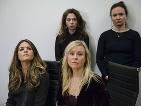 Plaintiffs (left to right) Diana Bentley, Hannah Miller, Kristin Booth and Patricia Fagan, in Toronto, on Thursday, January 4, 2018, say they have filed lawsuits against Soulpepper director Albert Schultz alleging sexual harassment.