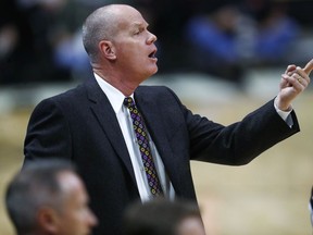 Colorado head coach Tad Boyle directs his team against Washington in the first half of an NCAA college basketball game Thursday, Jan. 18, 2018, in Boulder, Colo.