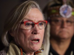 Minister of Indigenous and Northern Affairs Carolyn Bennett talks to reporters on Parliament Hill in Ottawa, Wednesday, December 6, 2017. Crown Indigenous Relations Minister Carolyn Bennett says poverty has to stop being used as a reason to take Indigenous kids away from their parents.