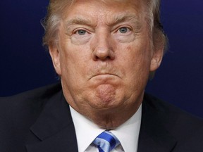 President Donald Trump listens to a question during a town hall with business leaders in the South Court Auditorium on the White House complex in Washington, Tuesday, April 4, 2017. A new global survey shows plummeting approval of the United States under Donald Trump â€" and it's especially dramatic in Canada.THE CANADIAN PRESS/AP-Evan Vucci