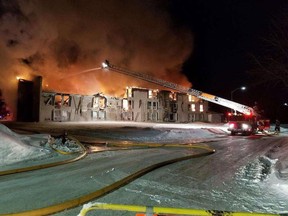 A New Year's Day fire has caused extensive damage to a hotel in Thompson, Man. Parts of the first and second floors were engulfed in flames that were beginning to eat into the top floor by the time firefighters arrived Monday afternoon at the three-storey Interior Inn.