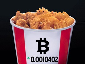 A screengrab of Kentucky Fried Chicken's Bitcoin bucket promotion is shown in a handout. THE CANADIAN PRESS/HO