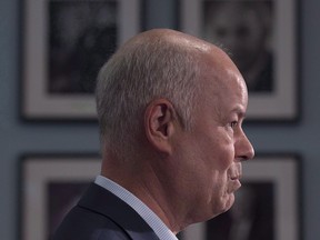 Jamie Baillie, leader of the Nova Scotia Progressive Conservative Party, checks his emotions as he announces his plan to step down in Halifax on Wednesday, Nov. 1, 2017.