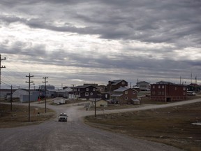 A truck drives the roads of Cambridge Bay, Nunavut on Thursday August 31, 2017. A slight but persistent decrease in Nunavut's tragically high suicide rate has officials hoping that programs to help those at risk are finally taking hold.