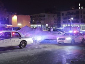 Police survey the scene of a shooting at a Quebec City mosque on January 29, 2017. The one-year anniversary of the Quebec City mosque shooting will be commemorated over a period of four days, beginning today. It was on Jan. 29, 2017, that a shooter entered the Islamic cultural centre of Quebec City and killed six while injuring 19 others, five seriously.