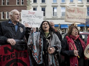 A coalition of environmental and fisheries groups protest potential changes to environmental assessments for major offshore oil and gas projects in Halifax on Wednesday, January 24, 2018.