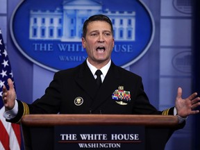 White House physician Dr. Ronny Jackson speaks to reporters during the daily press briefing in the Brady press briefing room at the White House, in Washington, Tuesday, Jan. 16, 2018.