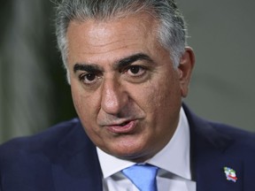 Reza Pahlavi, the exiled son of Iran's last shah before the 1979 Islamic Revolution and a critic of the country's clerical leaders, speaks during an interview with The Associated Press in Washington, Tuesday, Jan. 9, 2018.