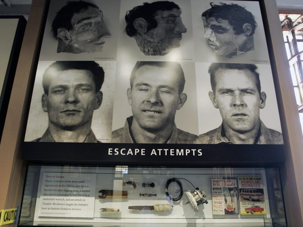 These are the dummy heads used by inmates Frank Morris, Clarence Anglin,  and John Anglin from when they made their escape from the notorious Alcatraz  Island penitentiary on the night of June