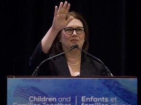 Indigenous Services Minister Jane Philpott addresses Indigenous leaders at a two-day emergency meeting on Indigenous Child and Family Services in Ottawa, Thursday, January 25, 2018.THE CANADIAN PRESS/Fred Chartrand