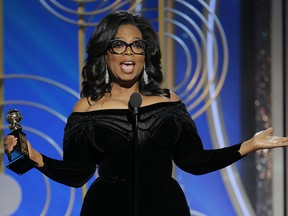 Oprah accepts the 2018 Cecil B. DeMille Award at the 75th annual Golden Globes in Beverly Hills on Jan. 7, 2018.