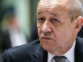 France Foreign Minister Jean-Yves Le Drian arrives for an EU foreign ministers meeting at the EU Council in Brussels on Monday, Jan. 22, 2018.