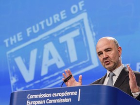 European Commissioner for Economic and Financial Affairs Pierre Moscovici addresses the media on the future of VAT at EU headquarters in Brussels on Thursday, Jan. 18, 2018. Today, the European Commission proposed new rules to give Member States more flexibility to set Value Added Tax (VAT) rates and to create a better tax environment to help SME's flourish.