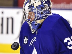 Toronto Maple Leafs goaltender Frederik Andersen makes a save against the Tampa Bay Lightning on Jan. 2.