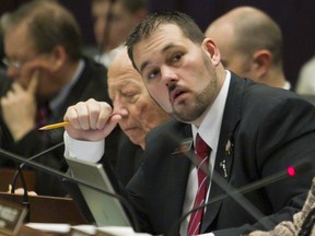 FILE- In this March 7, 2013, file photo, state Rep. Brandon A. Hixon, R-Caldwell, looks on at the statehouse in Boise, Idaho. The former Idaho Republican state lawmaker, who was under investigation for possible sexual abuse, died in an apparent suicide, according to authorities on Tuesday, Jan. 9, 2018.