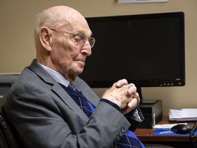 In this Jan. 30, 2018 photo, Marion Mayor Bob Butler works in his office in Marion, Ill. Wednesday Jan. 31, 2018 is Butler's final day after 55 years as mayor. He took office in 1963, and has been elected by three generations of voters.