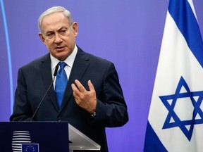 Israeli Prime Minister Benjamin Netanyahu at news conference at the European Council in Brussels on Dec. 11, 2017.