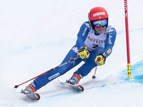 Federica Brignone of Italy speeds down the course during the Super-G portion of the women's combined race at the Alpine skiing World Cup in Lenzerheide, Switzerland, Friday, Jan. 26, 2018.