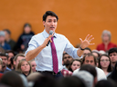 Prime Minister Justin Trudeau fields a question at a town hall meeting in Lower Sackville, N.S. on Tuesday, Jan. 9, 2018.