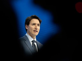 Justin Trudeau speaks at the World Economic Forum in Davos, Switzerland, on Tuesday, Jan. 23, 2018.