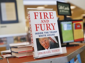 Three remaining copies of the book "Fire and Fury: Inside the Trump White House" by Michael Wolff are displayed at a Barnes & Noble store, Friday, Jan. 5, 2018, in Newport, Ky.