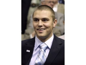 FILE - This Sept. 3, 2008, file photo shows Track Palin, son of Republican vice presidential candidate Alaska Gov. Sarah Palin during the Republican National Convention in St. Paul, Minn. Palin, is set to appear in court Monday, Jan. 8, 2018, on charges he assaulted his father at the family's Alaska home.