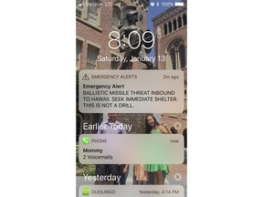 FILE - This Jan. 13, 2018, file photo shows a smartphone screen capture showing a false incoming ballistic missile emergency alert sent from the Hawaii Emergency Management Agency system. The Hawaii state employee who mistakenly sent the alert warning of a ballistic missile attack is refusing to cooperate with federal and state investigators, officials said Thursday, Jan. 25.