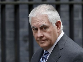 U.S. Secretary of State Rex Tillerson arrives to meet Britain's National Security Adviser Mark Sedwill at 10 Downing Street in London, Monday, Jan. 22, 2018.