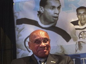 National Hockey League Diversity Ambassador Willie O'Ree, the first black player in the NHL, was honored during a ceremony in Boston on Wednesday, Jan. 17, 2018. The ceremony was attended by Boston Mayor Marty Walsh, NHL commissioner Gary Bettman and Boston Bruins Chief Executive Officer Charlie Jacobs, who joined together at TD Garden to announce that the Boston Parks and Recreation Department's street hockey rink at Smith Field in Allston-Brighton is named in honor of O'Ree.