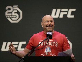 Dana White, president of the Ultimate Fighting Championship, the largest mixed martial arts organization in the world, opens a UFC weigh-in Friday, Jan. 19, 2018, in Boston.