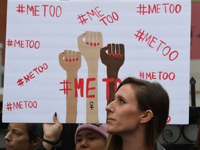 Women take part in a #MeToo march to protest sexual harassment and assault  in Hollywood, Calif., on Nov. 12, 2017.