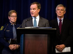 Attorney General Bill Schuette announces an open and ongoing investigation into the systemic issues with sexual misconduct at Michigan State University that began in 2017 on Saturday, Jan. 27, 2018 at the G. Mennen Williams Building in Lansing, Mich.  Schuette said  that the independent probe will shine a bright light on every corner of the university.
